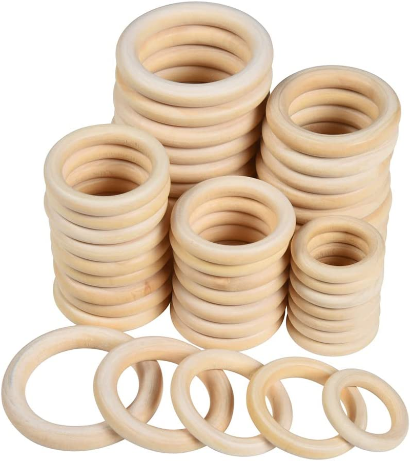 ALINK 50 Pcs Unfinished Natural Wooden Rings Wood Rings for Craft, Ring Pendant, DIY Connectors, Jewelry Making, 5 Size (3Cm, 4Cm,5Cm, 6Cm, 7Cm) image number 3