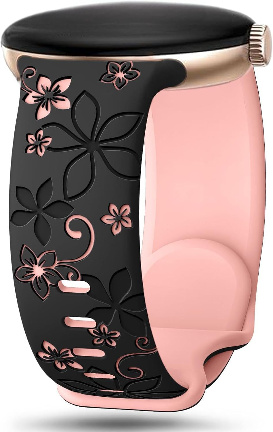 Two-Tone Floral Engraved Band Compatible with Google Pixel Watch 3 2 1 41Mm/ Pixel 3 45Mm, Flower Soft Silicone Sport Strap for Pixel Watch 3 2 1 Women Men