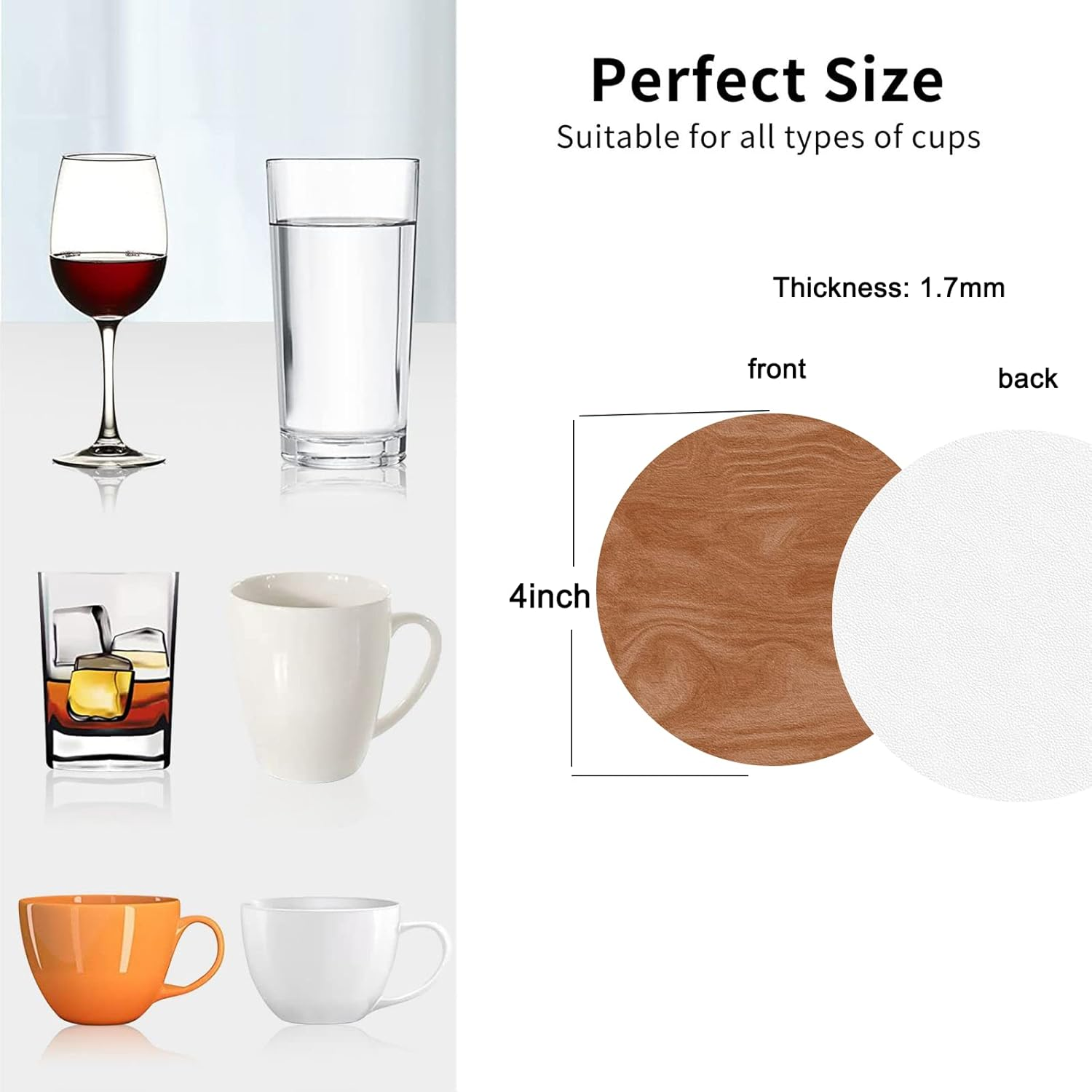 Coasters for Drinks Set of 6, Wooden Texture Drink Coasters for Coffee Table, Cute Farmhouse Leather Coaster for Cup Kitchen Bar Home Decor Housewarming Gift image number 3