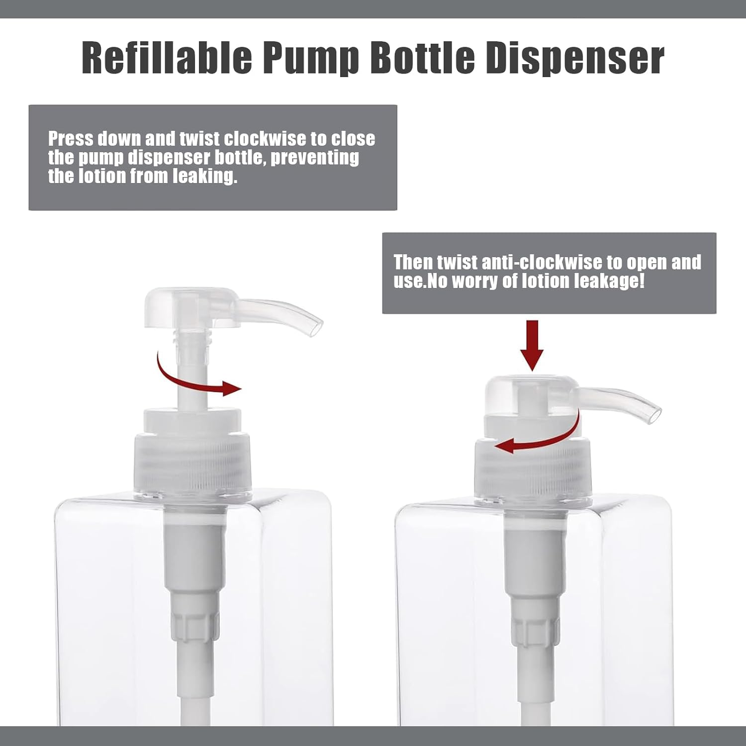 JZS Pump Bottle Dispenser Refillable Square Plastic Lotion Dispenser Empty Lotion Pump Bottle for Essential Oil Soap