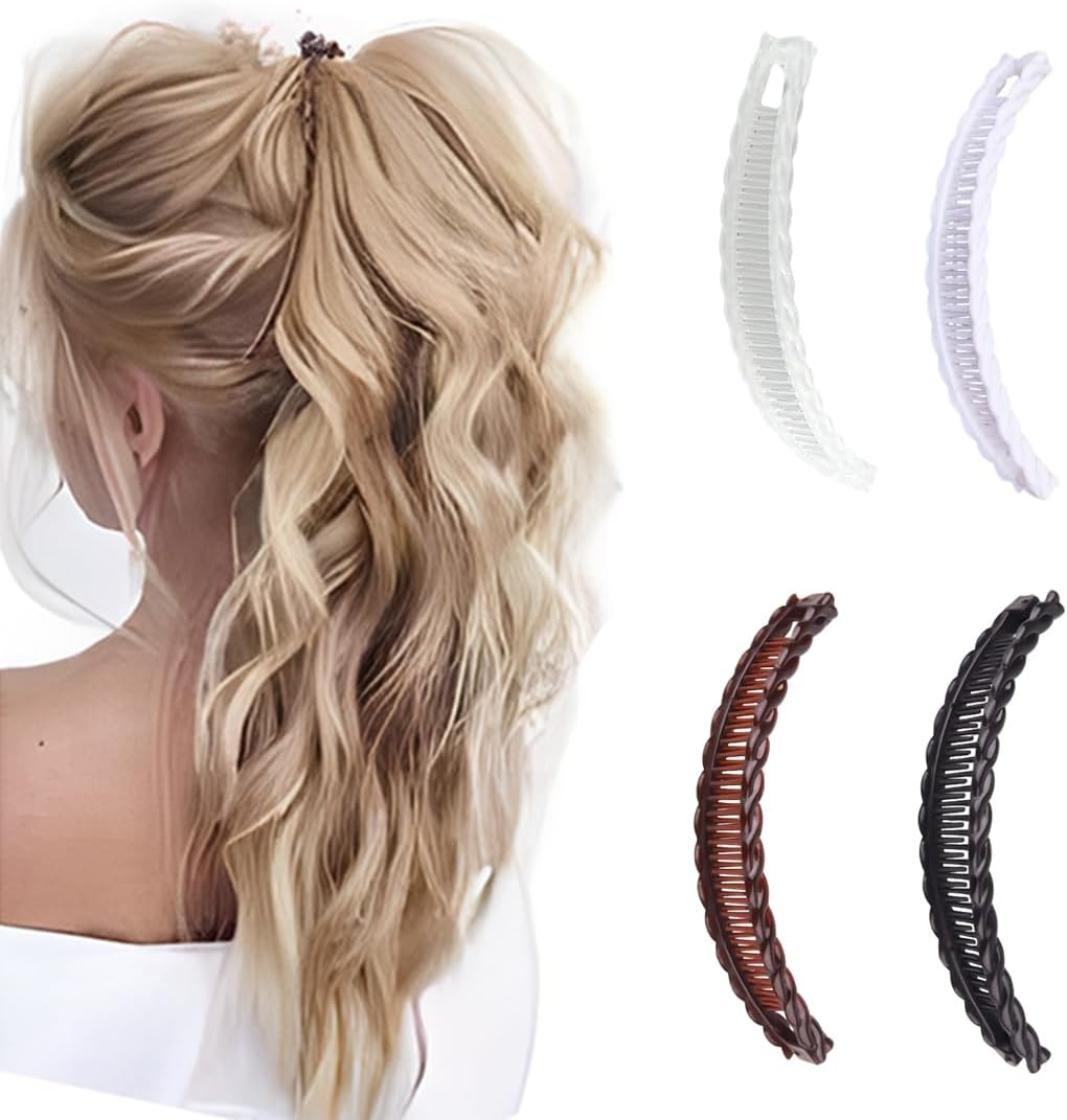 OUDQFCJ 4Pcs Banana Hair Clips in Decorative Hair Accessories Clips for Long Hair (White and Brown) image number 4
