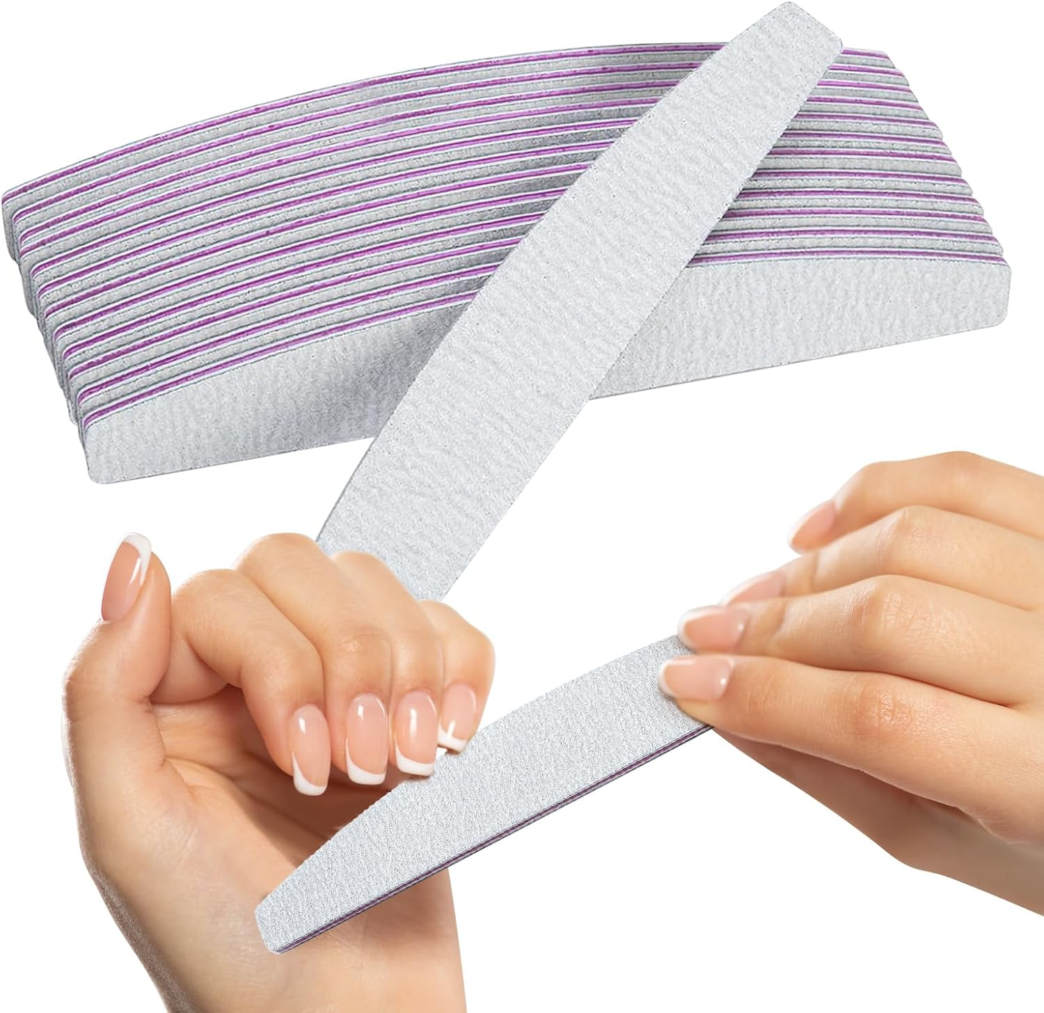 25 Pcs Rough Nail File 100/180 Grit,Heavy Duty Nail Files for Acrylic/Natural Nails,Coarse Nail File for Home and Salon Use (25 Half Moon Shape) image number 2