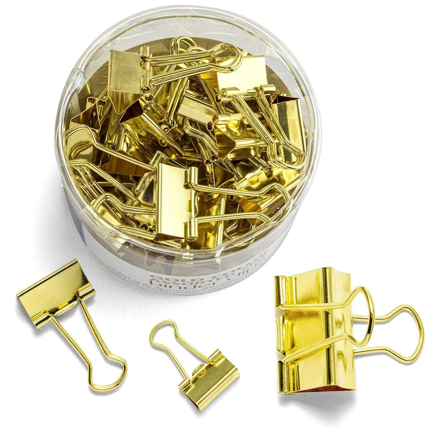 Officemate Binder Clips, Gold, Assorted Sizes, 30 Clips in Tub (31022) image number 4