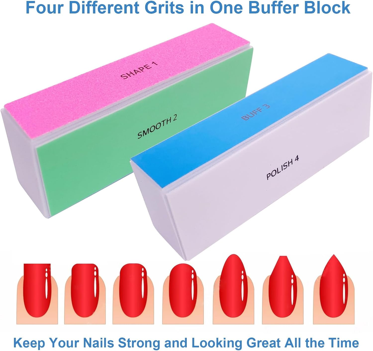 4 Way Nail Buffer Block (10 Pcs), Nail Shine Buffers Blocks Files for Natural and Acrylic Nails Smoother Buffing Block Polisher Fingernail File Buffer 120/240/600/3000 Grit for Buffing Shinning image number 4