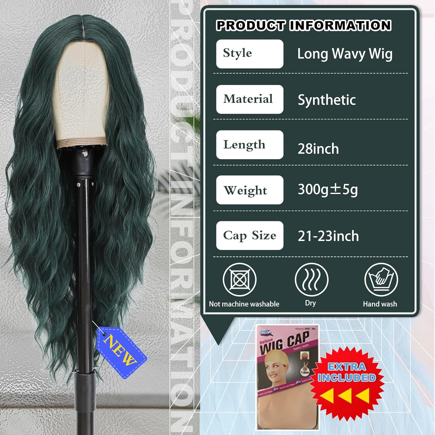 BUPPLER Cosplay Long Cyan Wig 28 Inch Middle Part Synthetic Wig Realistic Gifts Party Wigs for Women Daily Use Colourful Wigs (Cyan) - Blue image number 4