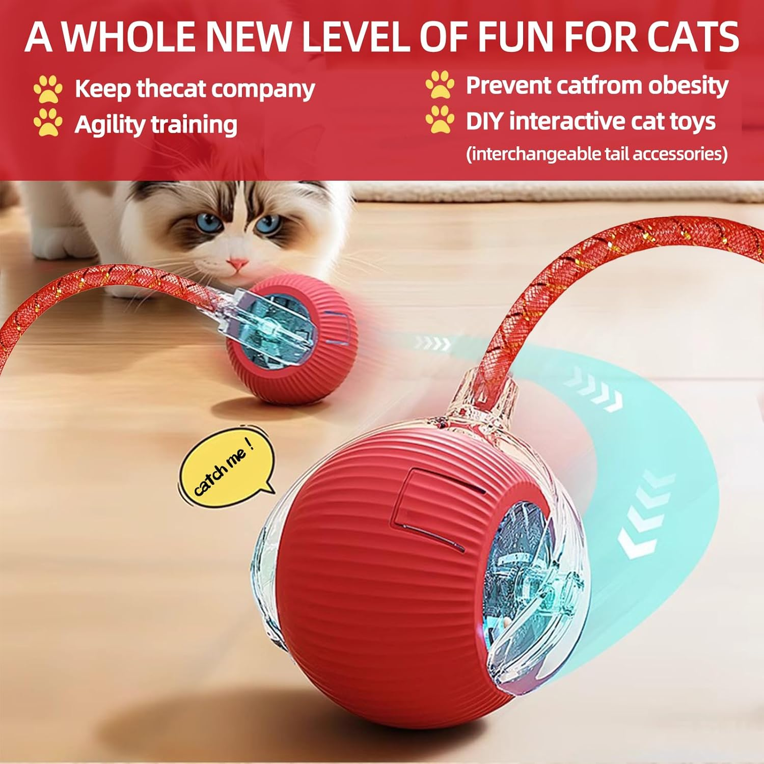 Interactive Cat Ball Toys, 360&deg; Intelligent Auto-Rolling Cat Toy Ball with Obstacle Avoidance, Smart Electric Toy for Indoor Cats image number 1