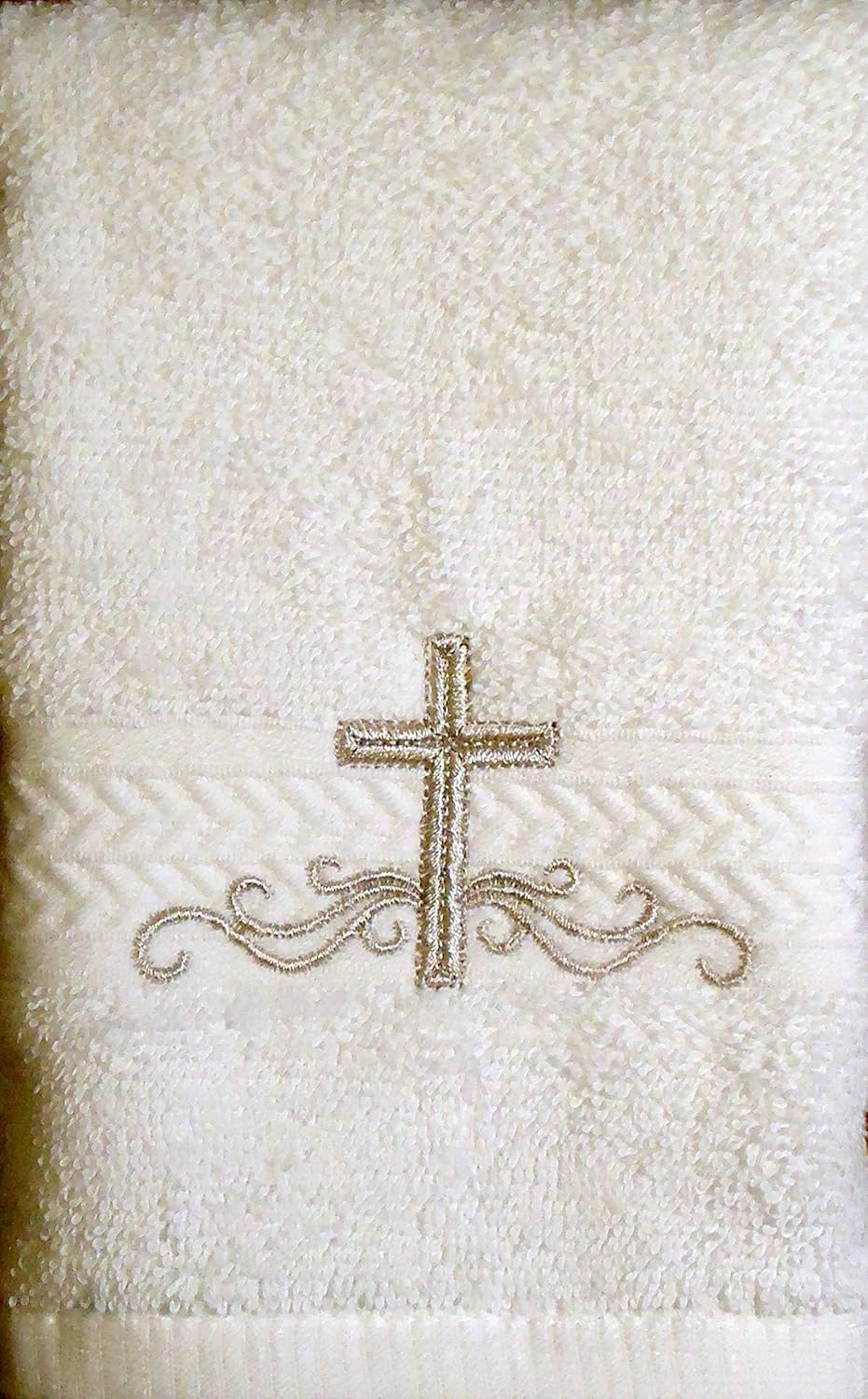 Integrity Designs Linen Cotton Terrycloth Baptism/Christening Cloth White with Silver Cross Embroidery 100% Cotton Premium Quality 13 X 13 Inch Size Quantity of 1 per Package Elegant and Practical Heirloom Baby Keepsake Gift