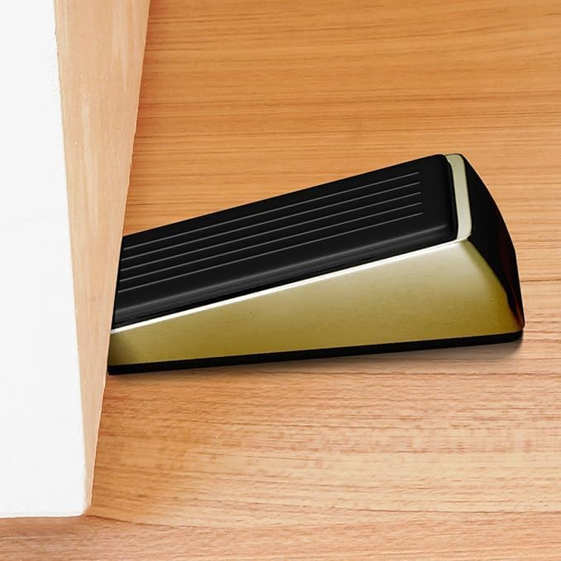 Architectural Hardware - Heavy Duty Zinc Door Stopper with Rubber anti Scuff Grips - Metal & Rubber Wedge Door Stoppers for Bottom of Door - Modern Door Stops - Door Wedge (3 Pcs) image number 2