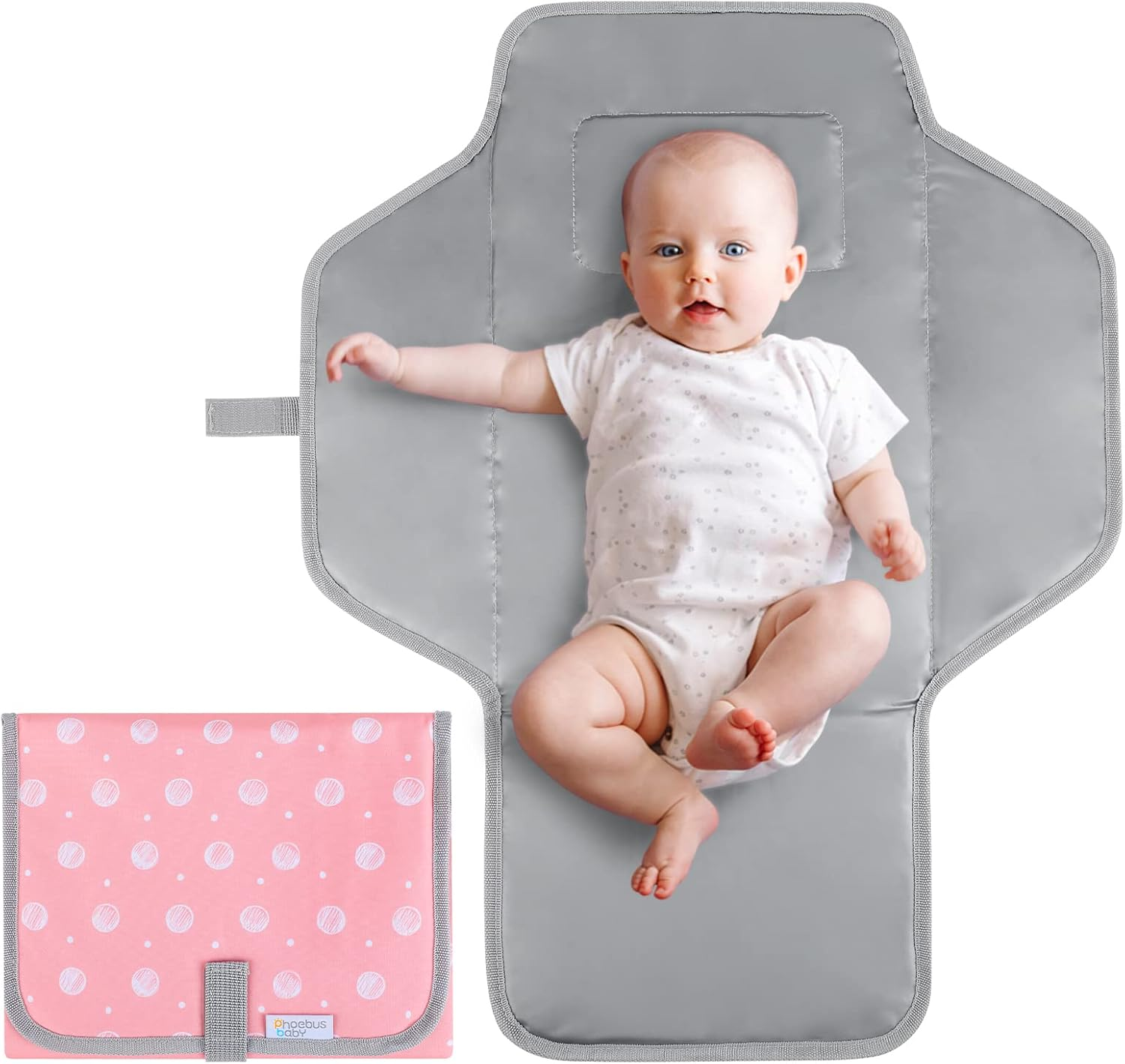 Baby Portable Changing Pad Travel - Waterproof Compact Diaper Changing Mat with Built-In Pillow - Lightweight & Foldable Changing Station, Newborn Shower Gifts