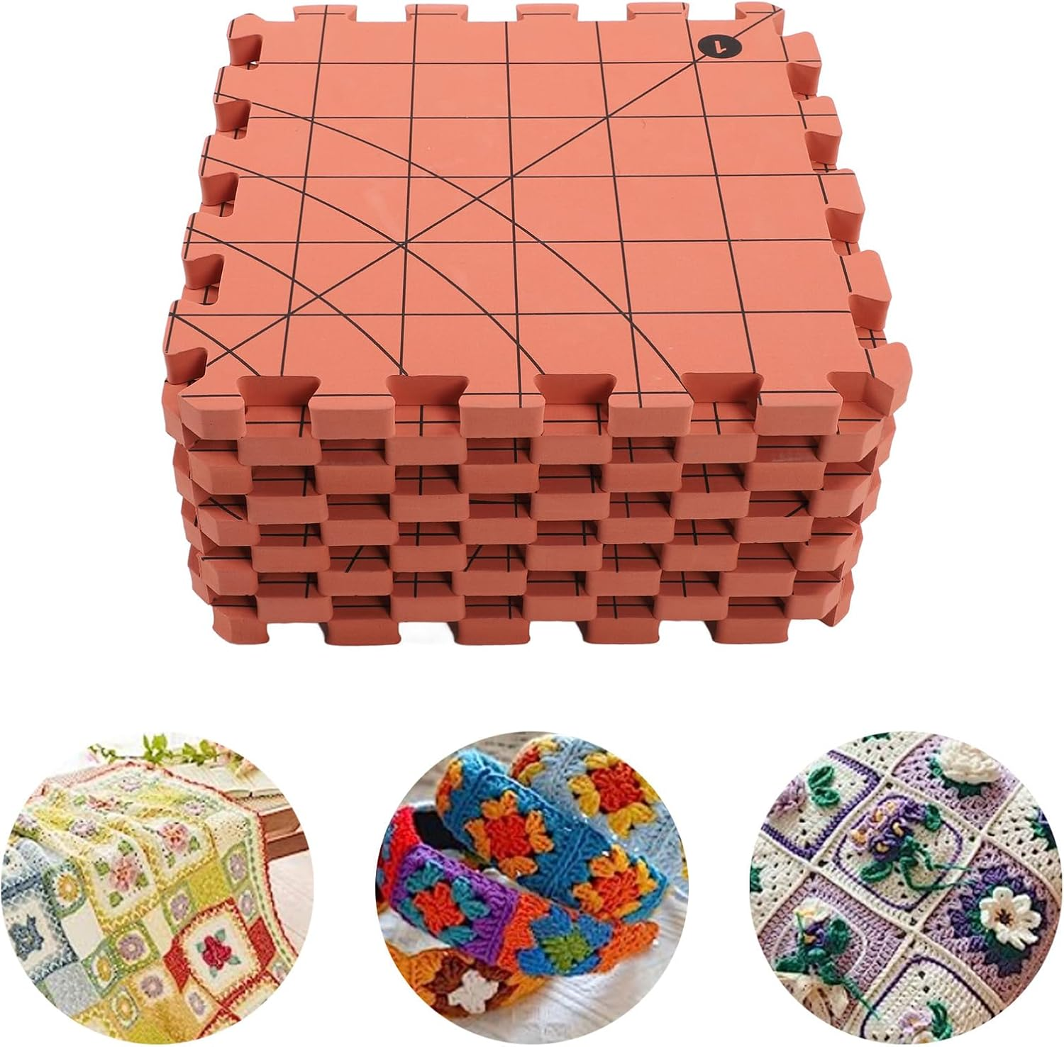 9 Pack Blocking Mats for Knitting and Crochet Project, Extra Thick Knitting Blocking Mat with Grid Lines, Knitting Mats Brick Red Interlocking Foam Blocking Board for Crochet image number 5