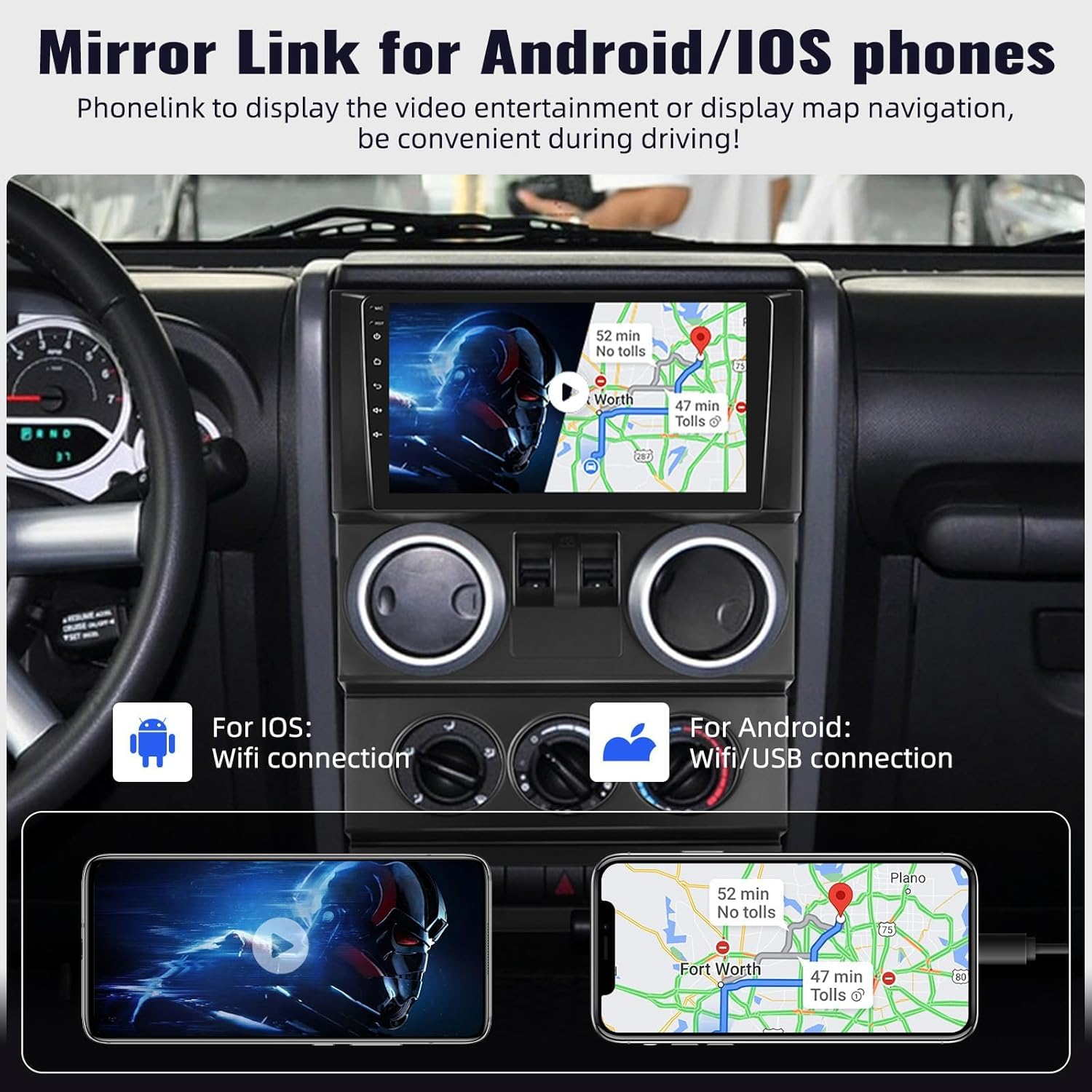 UNITOPSCI 2G+64G Android 13 Car Stereo for Jeep Wrangler 2007-2010 (2 Doors) Radio Wireless Apple Carplay Android Auto Mirror Link 9&rdquo; Bluetooth HD Touchscreen GPS FM Wifi USB SWC + Backup Camera Mic image number 1