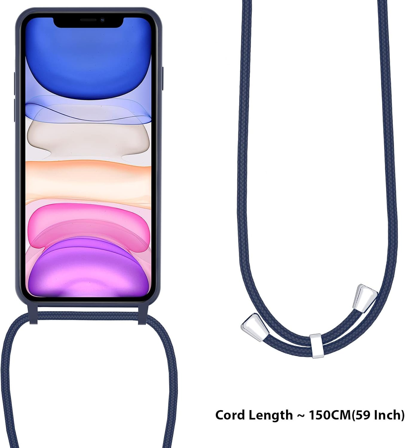 UEEBAI Crossbody Lanyard Phone Case for Iphone 11 6.1 Inch, Silicone Phone Cover with Adjustable Necklace Strap Soft Belt Neck Cord Lanyard Shockproof Protective Case - Black image number 5