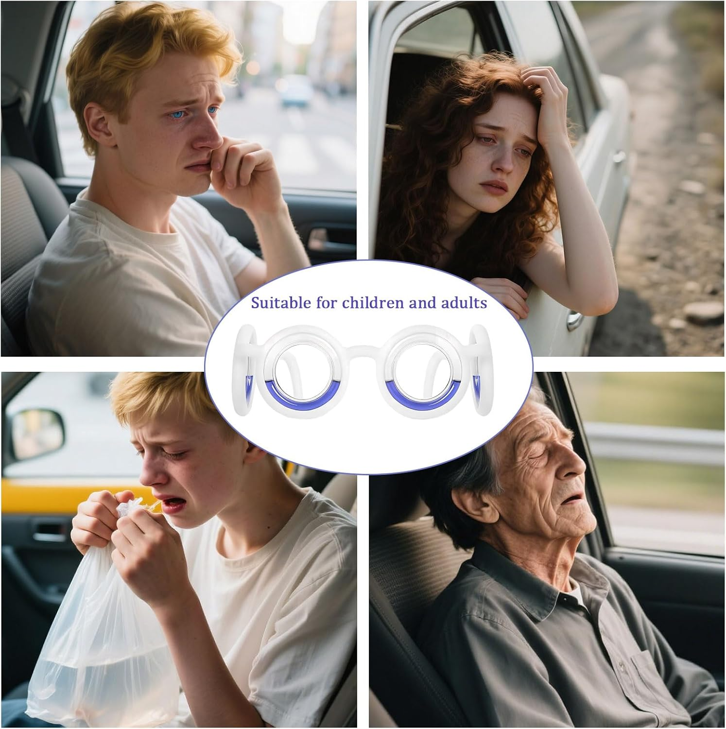 2 Pcs Motion Sickness Glasses,Car Sickness Glasses,Motion Sick Glasses for Adults and Children,Applicable to Motion Sickness, Seasickness, Travel, Games Nausea