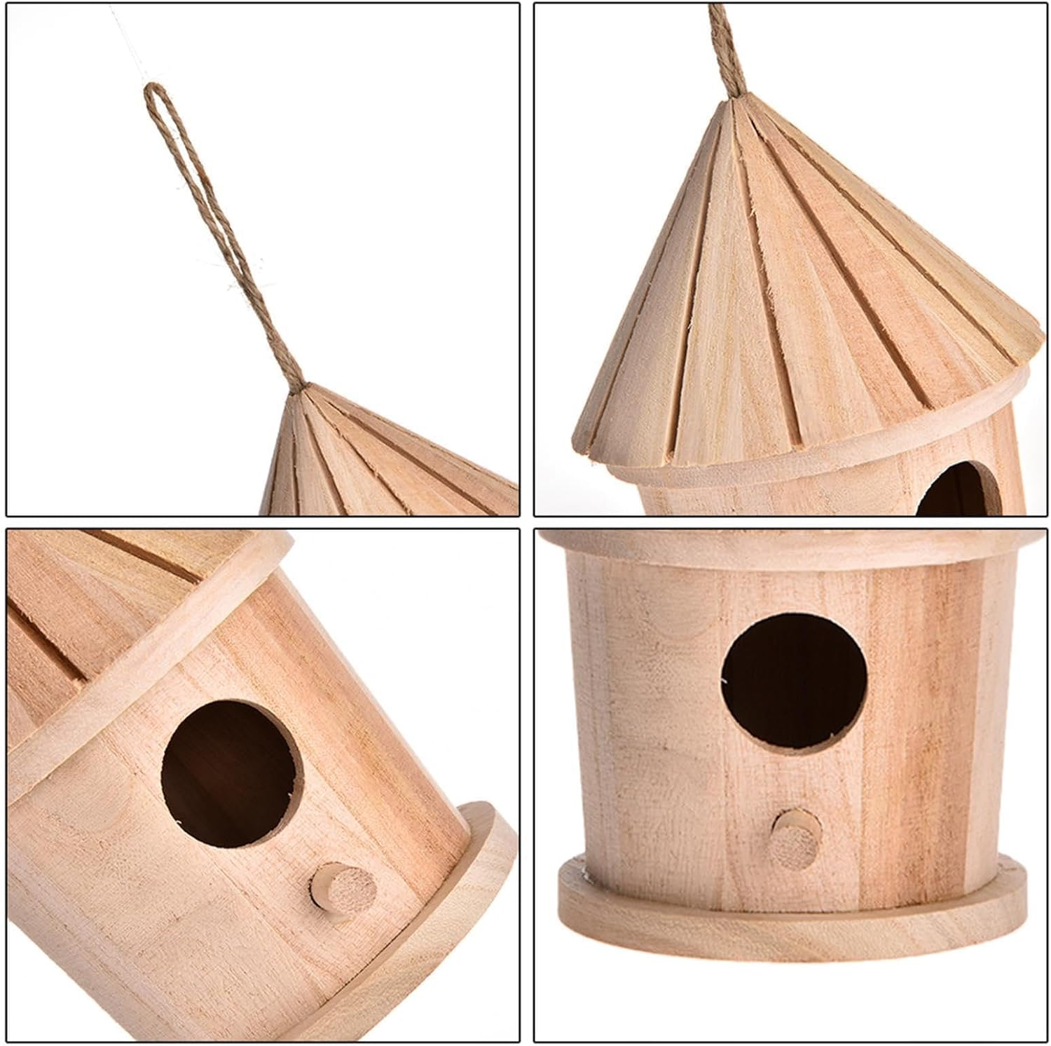 Generic Wood Bird House | Hanging Natural Hummingbird Nest | Bluebird House, Brown, Handcrafted Bird Hut image number 4