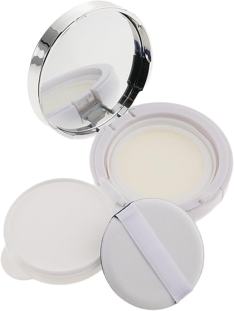 BAOBLADE Empty Luxurious Portable Make-Up Powder Cream Container Air Cushion Puff Case with Powder Puff and Mirror Foundation BB Cream Box Black White Pink Gold Edge - White, as Described image number 3
