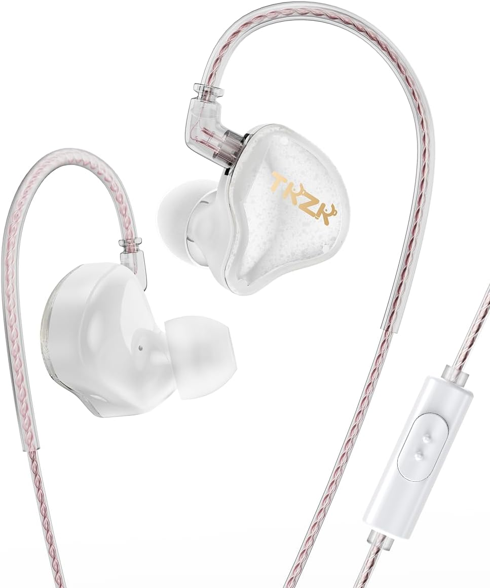EZ EAR TKZK TK01 Hifi Entry Headphones with Dynamic Driver, Deep Bass In-Ear Monitor with Tesla DD, In-Ear Headphones with 2 Pin OFC Cable for Stage, Music, Pop, ACG (White, with Microphone)