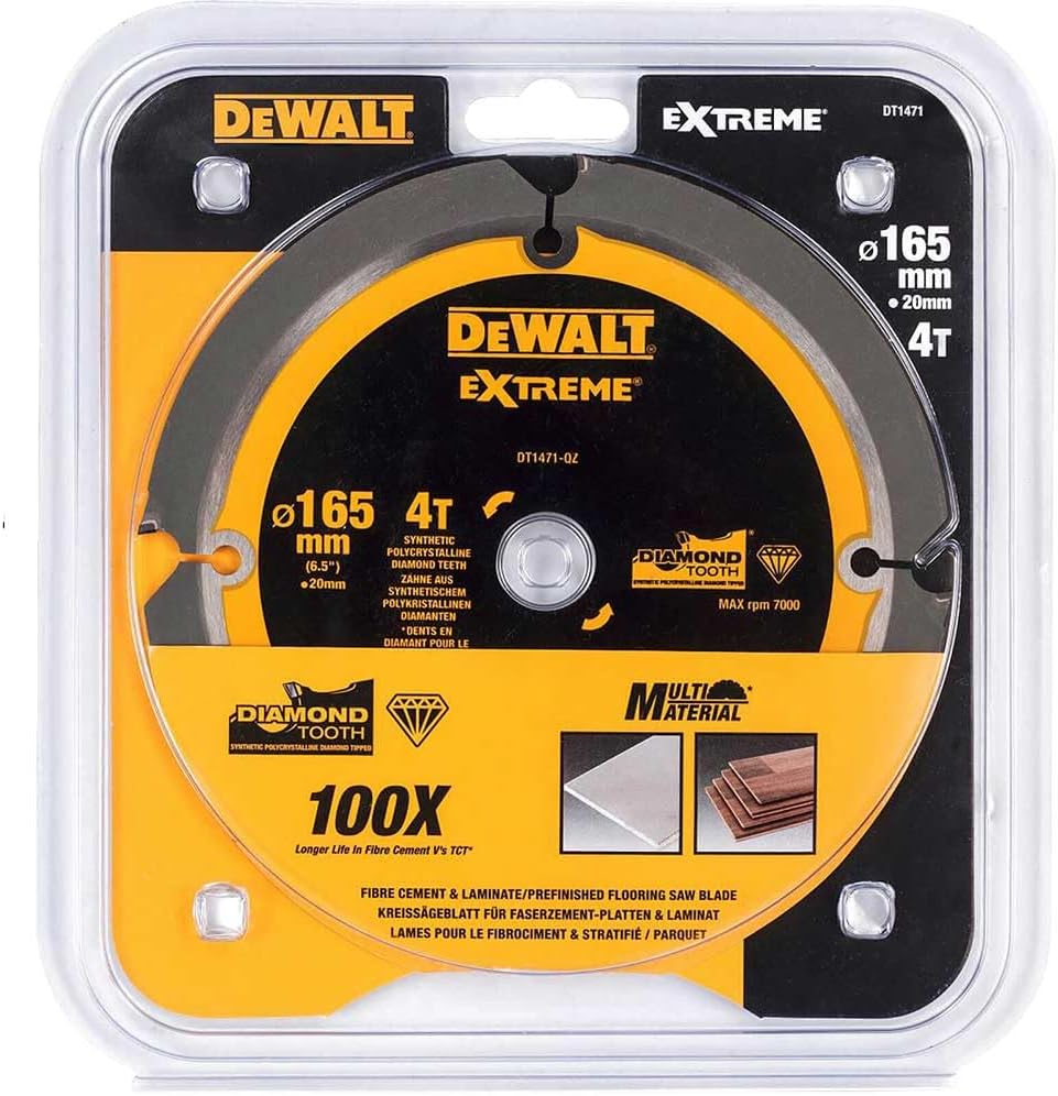 DEWALT Fibre Cement Circular Saw Blade DT1471 (Saw Blade Diameter: 165/20 Mm, 4 Teeth, Tooth Angle: 12&deg;, Specifically Developed for Fibre Cement Panels and Laminate) 1 Piece