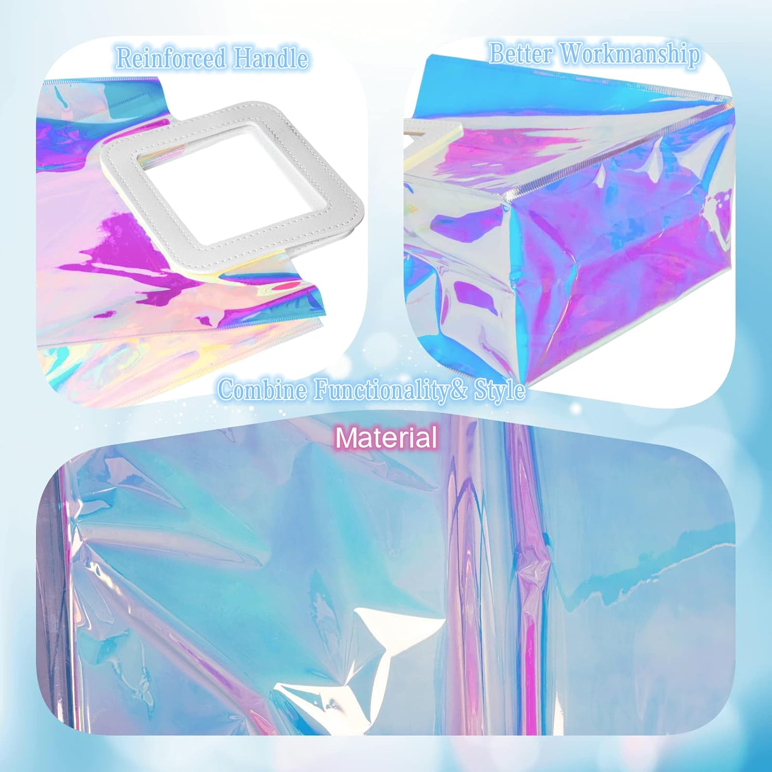 Holographic Small Gift Bags 2 Pack 7.9 * 7.1 * 3.9 Inch with Handles for Women, Girls, Birthday, Christmas, Bachelorette Party Favors, Shopping Reusable Clear Gift Wrap Bag image number 2
