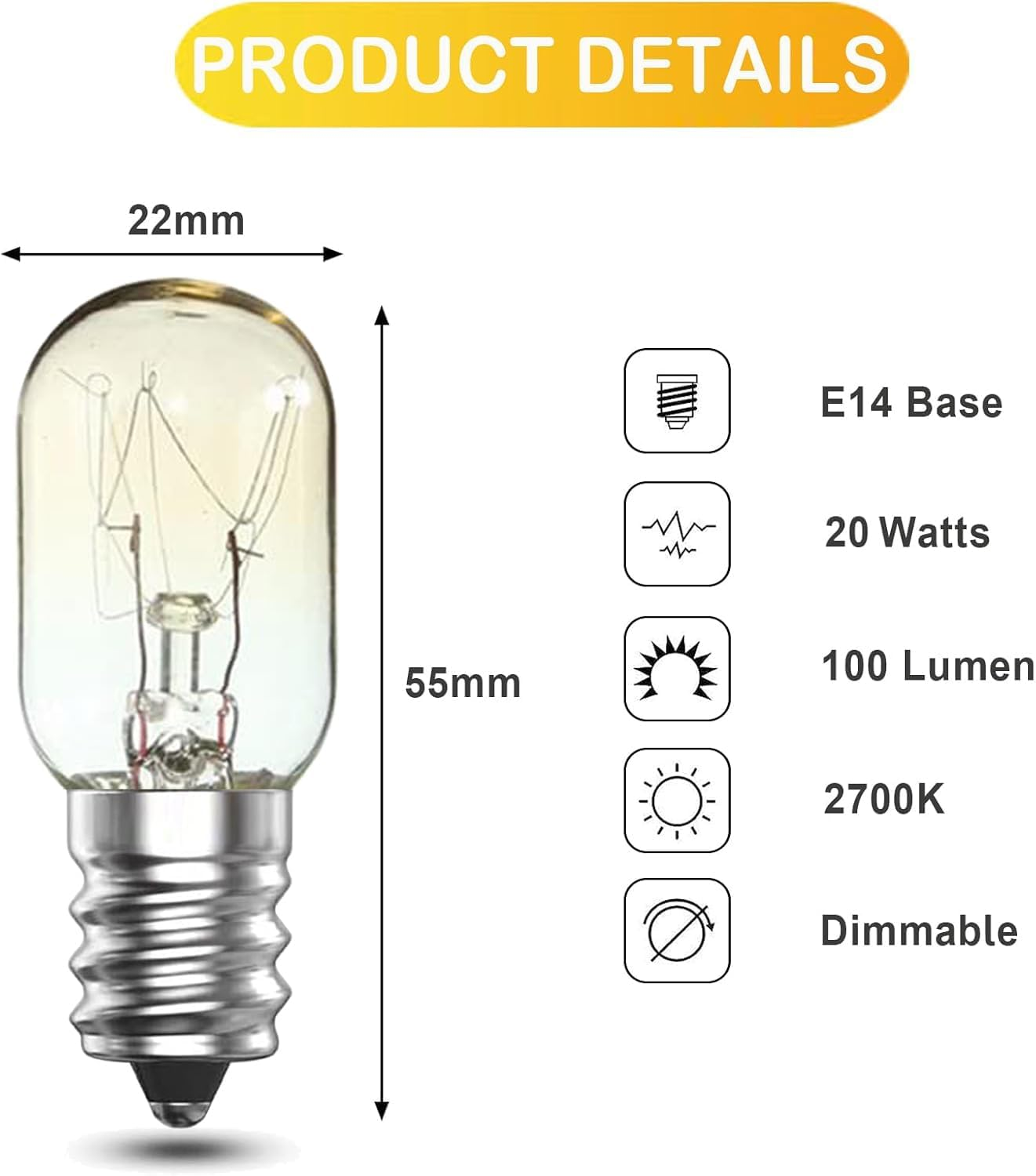 15 Pack Salt Lamp Bulb | Oven Bulb | Fridge Bulb | Small Screw E14 20W Bulb <300&deg;C Dimmable Incandescent Bulbs Pygmy Bulb for Oven Light Bulb | Himalayan Salt Lamp Light Bulbs | Lava Lamp image number 4