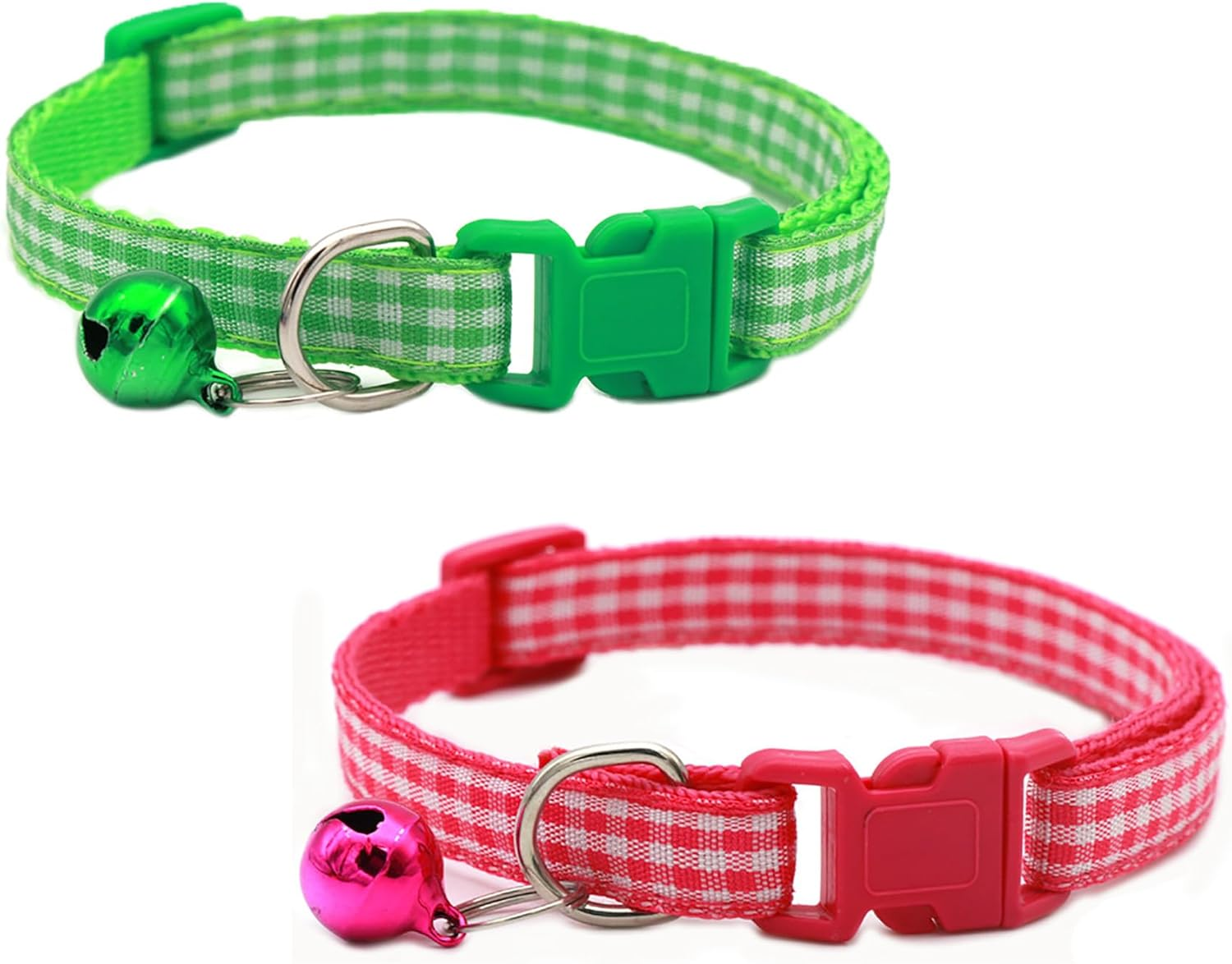 2 Pieces Plaid Cat Collar with Bells for Cat - Pinkpurple