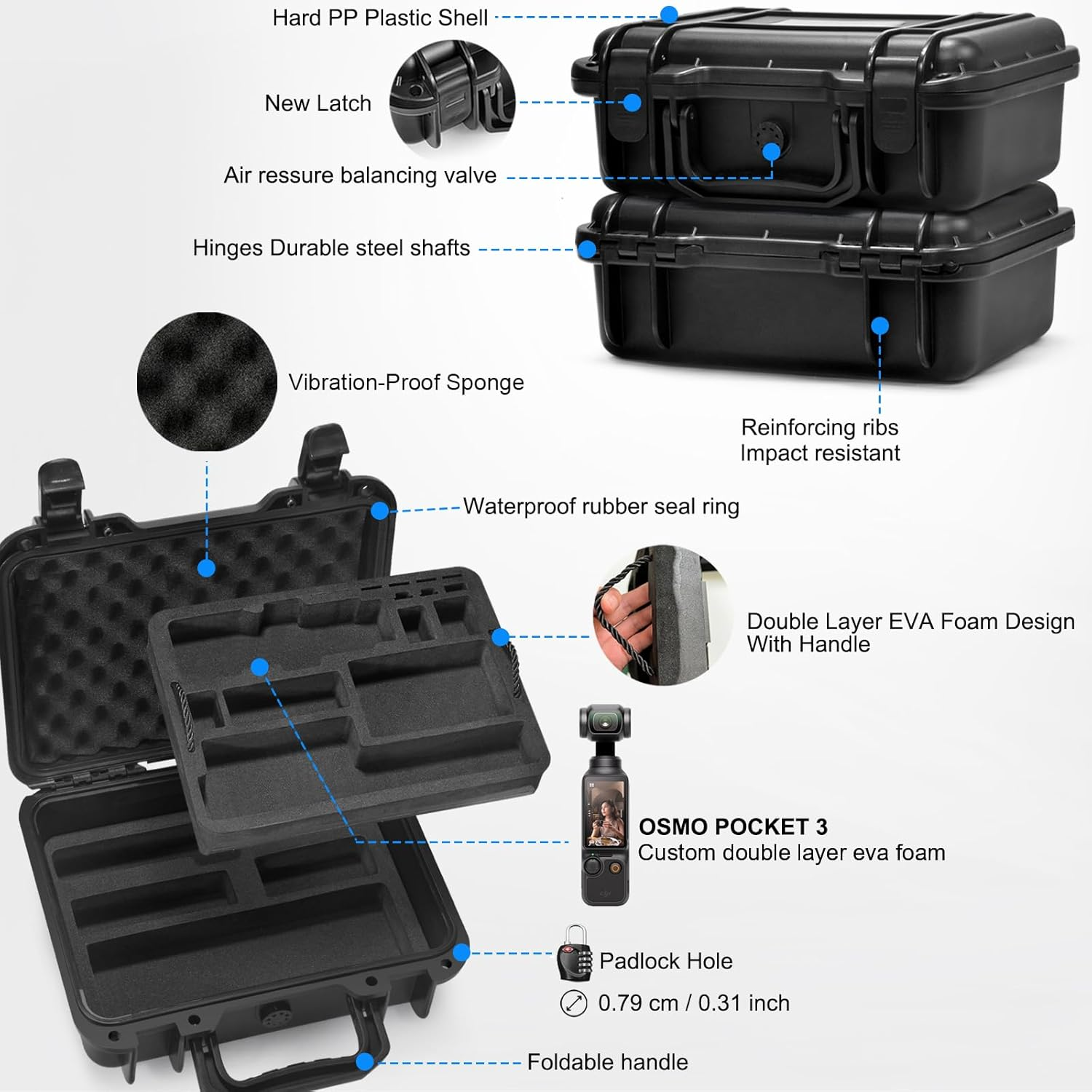 Lekufee Waterproof Hard Case for DJI Osmo Pocket 3, Mic 3/2/Mini, Creator Combo,Power Expansion Combo,Vlogging Camera and Accessories(Case Only) image number 2