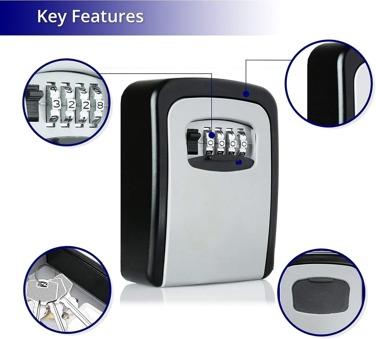 Key Lock Box,Lock Box for House Key, 4-Digit Combination Security Lockbox, Portable Wall Mounted Storage Lock Box for Home, Office, Apartment Spare Key Storage (1 Pack) image number 6