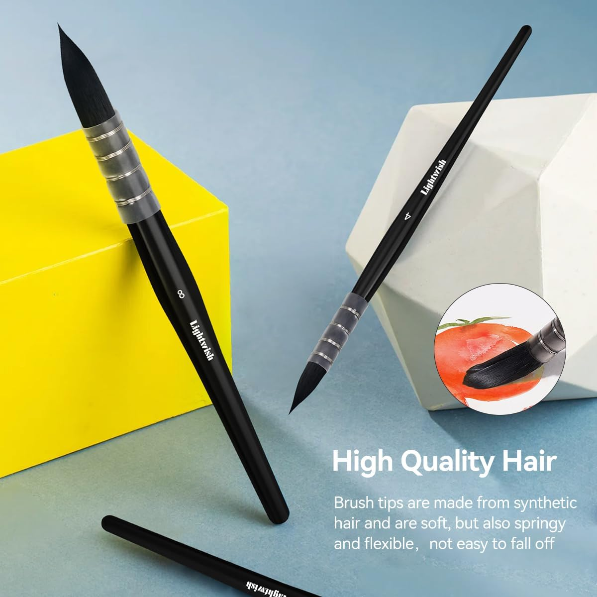 Lightwish Watercolor Brushes Set, Synthetic Squirrel Hair Paint Brushes 4 Pcs Kit for Artists, Adults, and Hobbists, Pointed round Mop Brush for Watercolor, Gouache