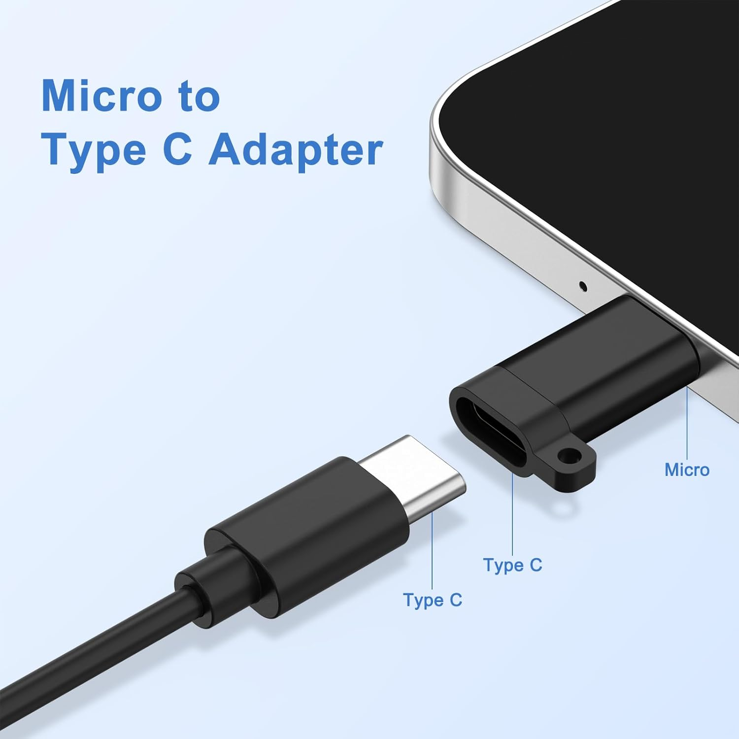 Micro USB to USB C Adapter 3 Pack Type C Female to Micro B Male Converter QC 3.0 Data Transfer Compatible with PS4 Xbox Game Controller Spaker Driving Recorder Play Galaxy S7 - Black*3 image number 5