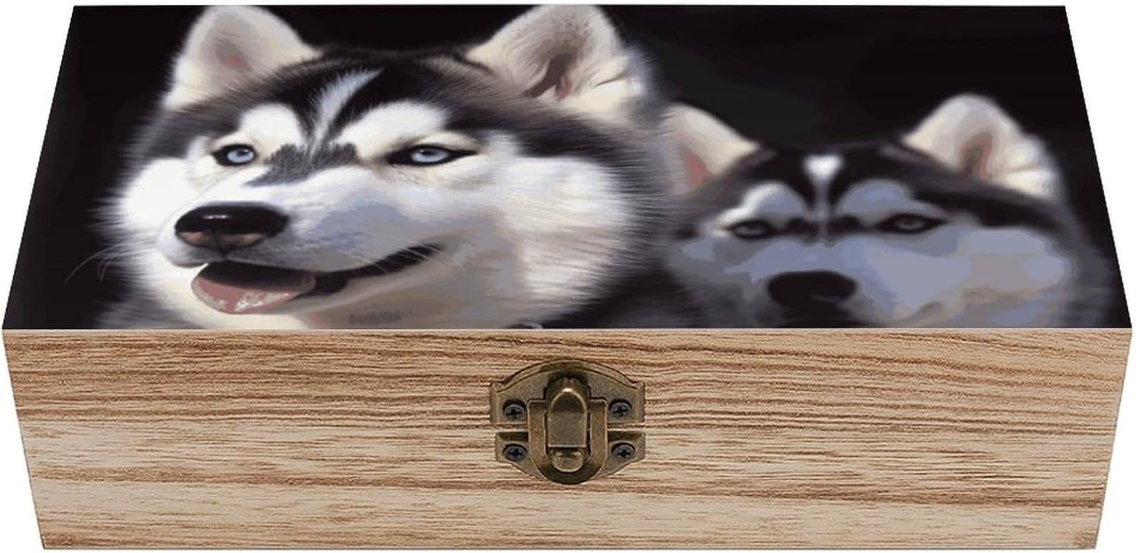 Husky Dog Wooden Box Wood Wedding Keepsake Boxes with Lids Small Decorative Boxes Lightweight Wooden Memory Storage Box for Crafts Keepsakes Jewelry Photo Letter Storage image number 6