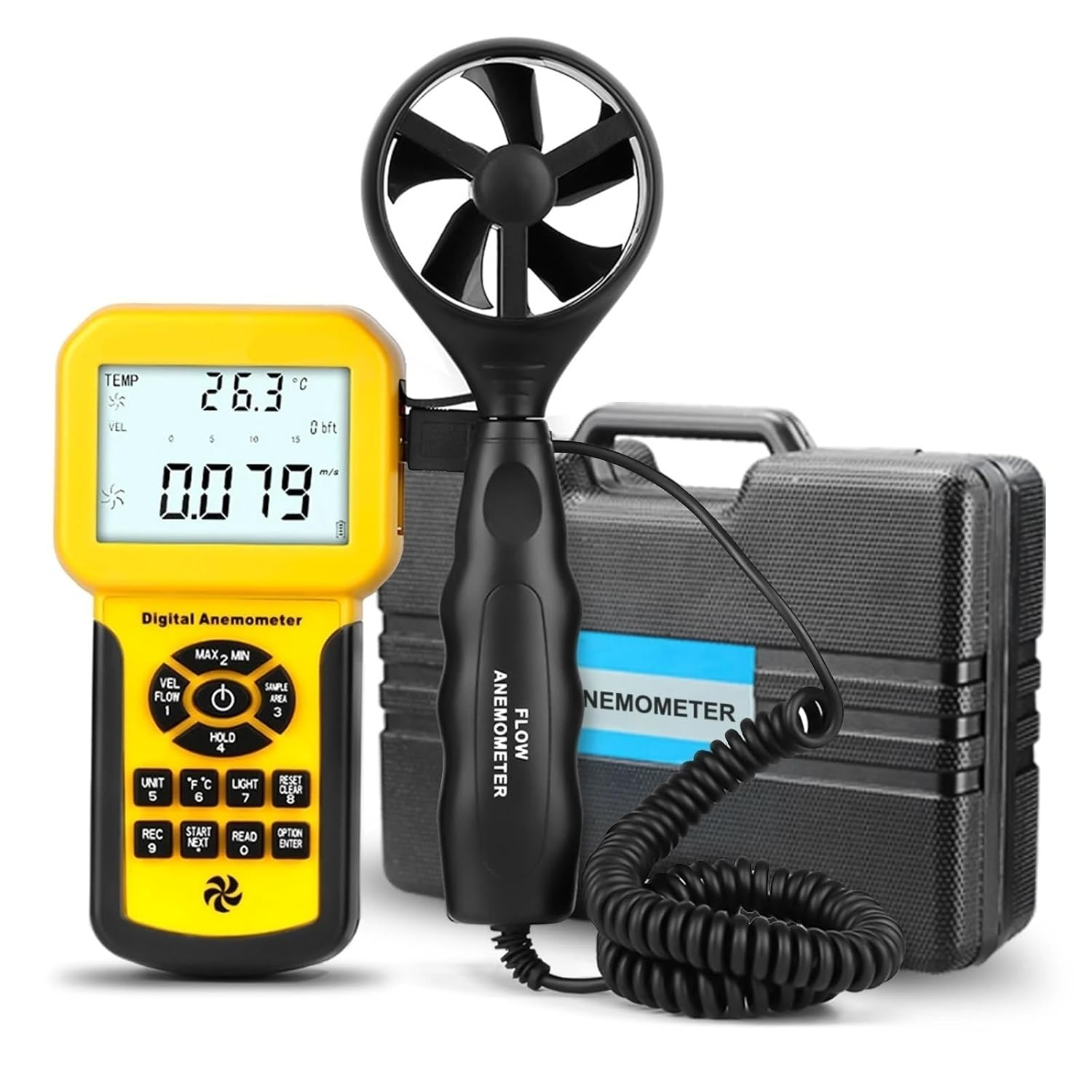Anemometer Measures Wind Speed Wind Flow Wind Temp Tester CFM Air Flow Velocity Meter with Backlight image number 2