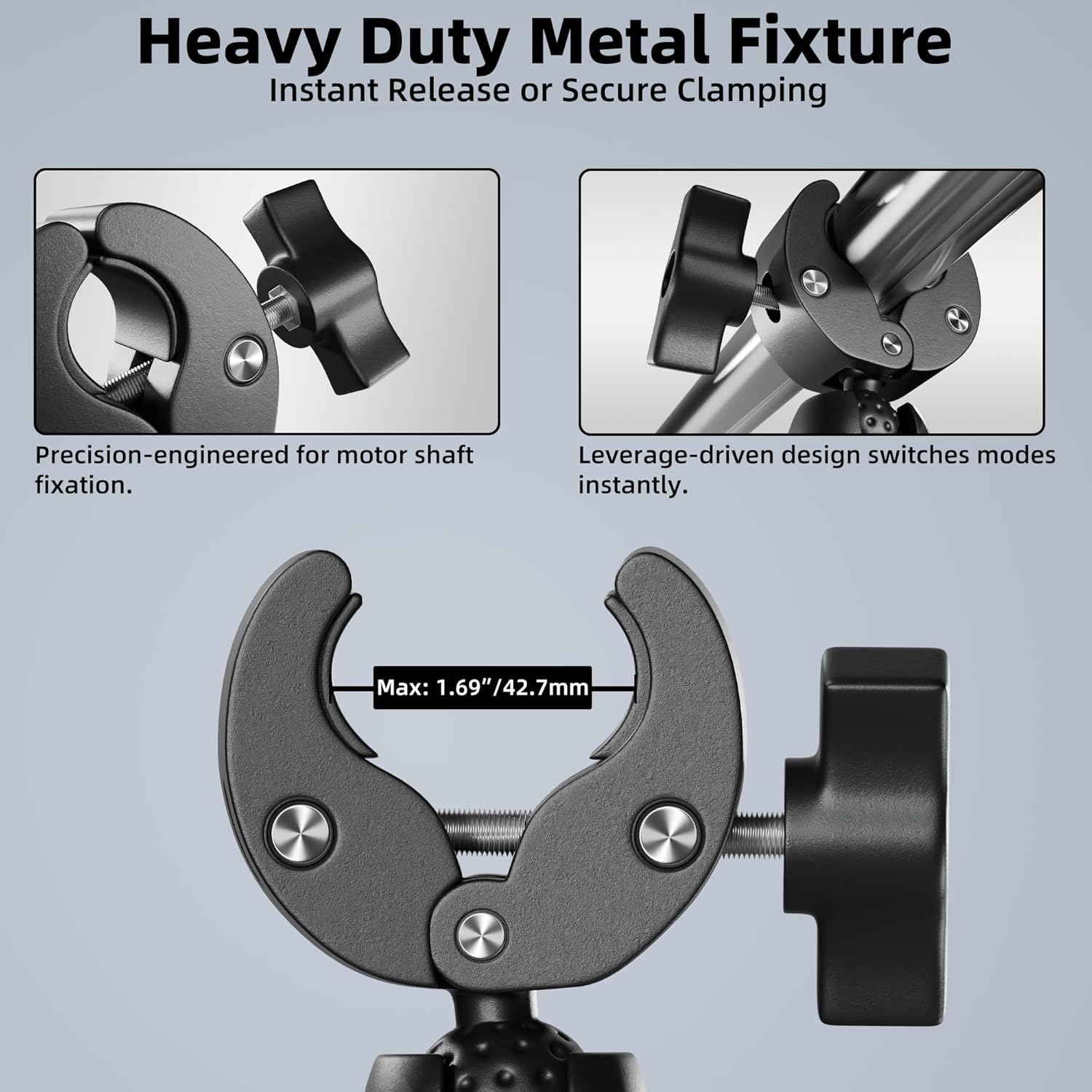Trolling Motor Support Stabilizer Mount Tough Claw Aluminum Alloy 1" Ball Heavy Duty Trolling Motor Stabilizer Mount Clamp for Rails 0.61" - 1.69" with Medium Arm and round Plate image number 3