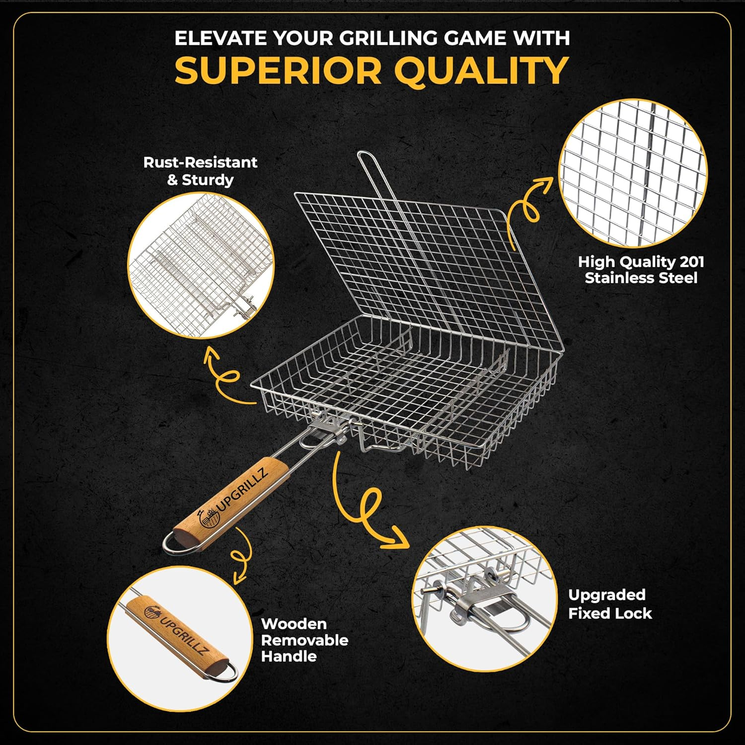 BBQ Fish Grill Basket for Outdoor Grill, Stainless Steel Vegetable Grilling Basket with Detachable and Foldable Handle with Carry Bag image number 5