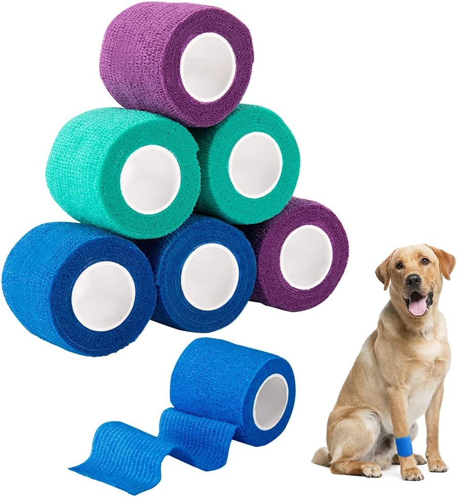 Nasjac Pet Self Adhesive Bandage, 5CM Pet Vet Wrap Tape Non-Woven Cohesive Gauze Rolls for Wrist Healing Ankle Sprain & Swelling (Mixed Color, 6 Rolls)