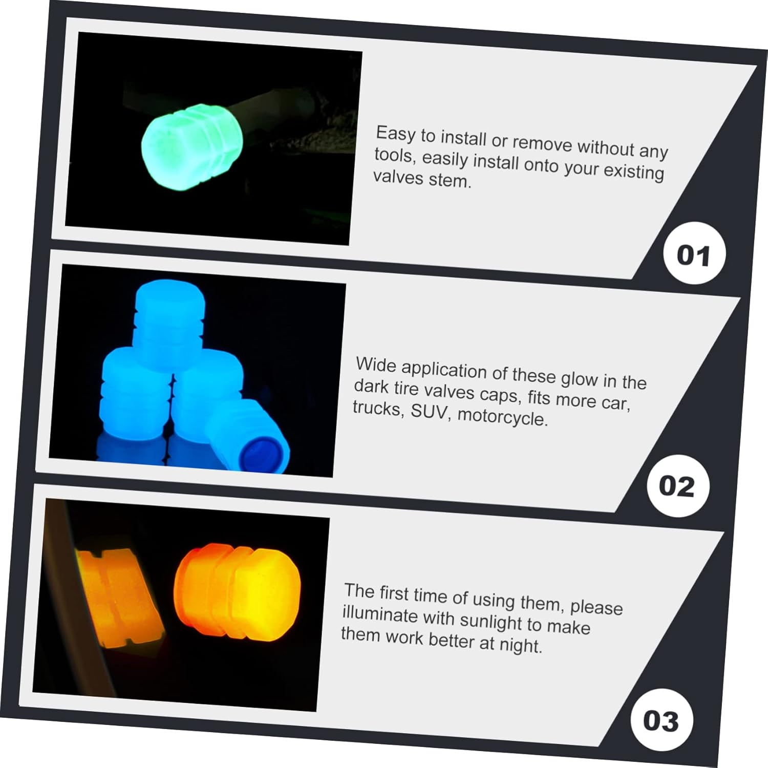 NOLITOY 24Pcs Luminous Valve Cap Glow Dark Tire Valve Stem Caps Car Motorbike Truck Decorative Tire for Car Accessories and Decoration image number 1