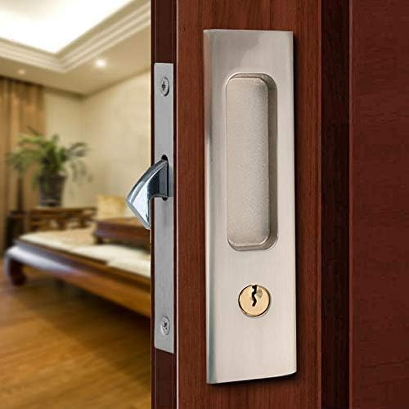CCJH Invisible Door Locks Handle with 3 Keys for Sliding Barn Wooden Door Furniture Hardware (Sliver) image number 5