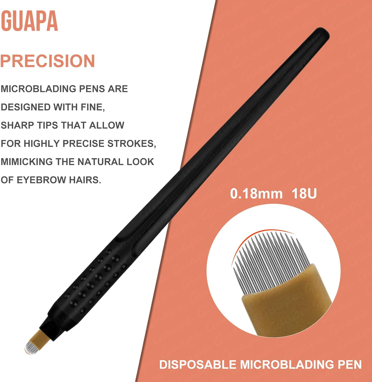 Pack of 10 Disposable Microblading Pens for Eyebrows, Eyeliner and Lips. Semi-Permanent Tattoo Tool with Comfortable Grip, Suitable for Beginners (10PCS 0.18Mm 18U) image number 1