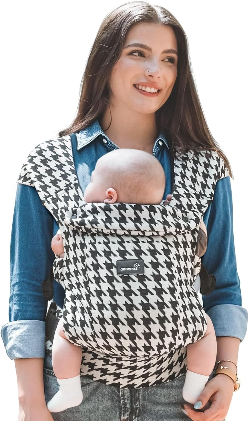 GROWNSY Baby Carrier Newborn to Toddler, Cozy Baby Wraps Carrier, Ergonomic Baby Carrier with Head Support, Tweed Pink