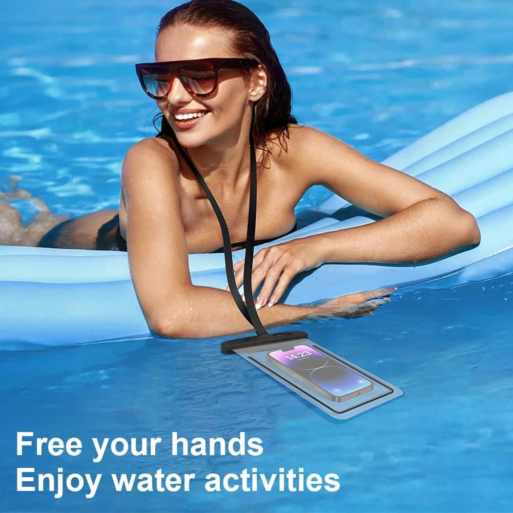 Diuli Waterproof Phone Pouch Case, 2 Pack IPX8 Waterproof Phone Case Bag for Swimming Adjustable Lanyard Underwater Dry Bag for Water Sports Beach Surfing（Black） image number 2