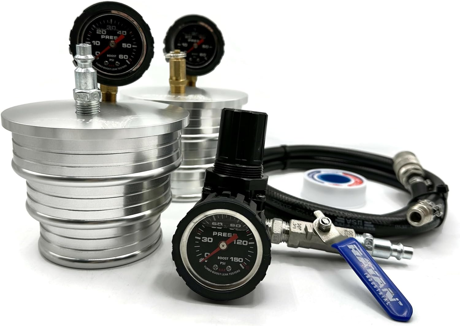 The Original! - Charge Air Cooler CAC Boost Leak Tester (4", 3.5", 3") Solid 6061 Aluminum, Anti-Slip Grooves & Bead - W/Extension Line & 150 PSI Regulator- for Semi-Trucks, Tractors, Machinery image number 6