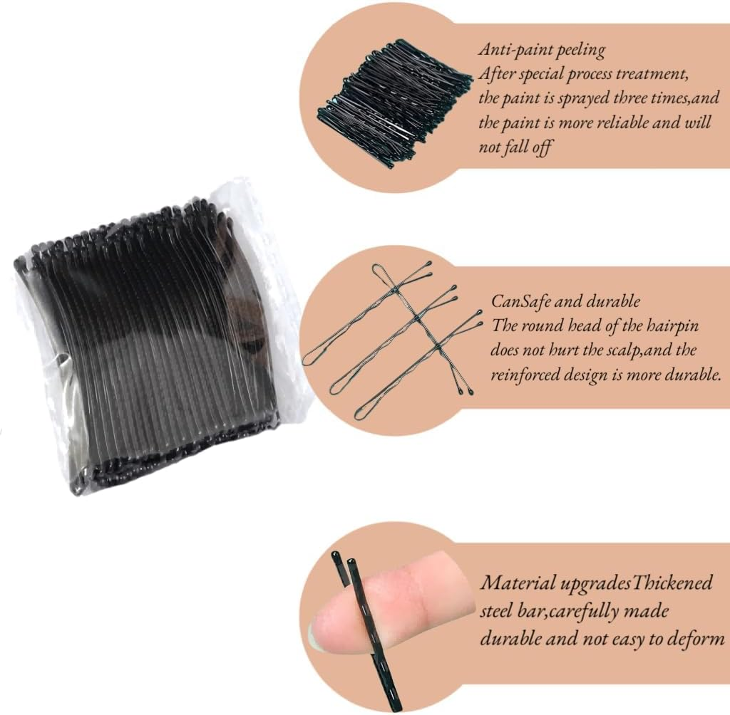 50PCS Black Bobby Pins for Women, Curved Flat Hair Pins with Ball Tips for Styling Long Thick Hair