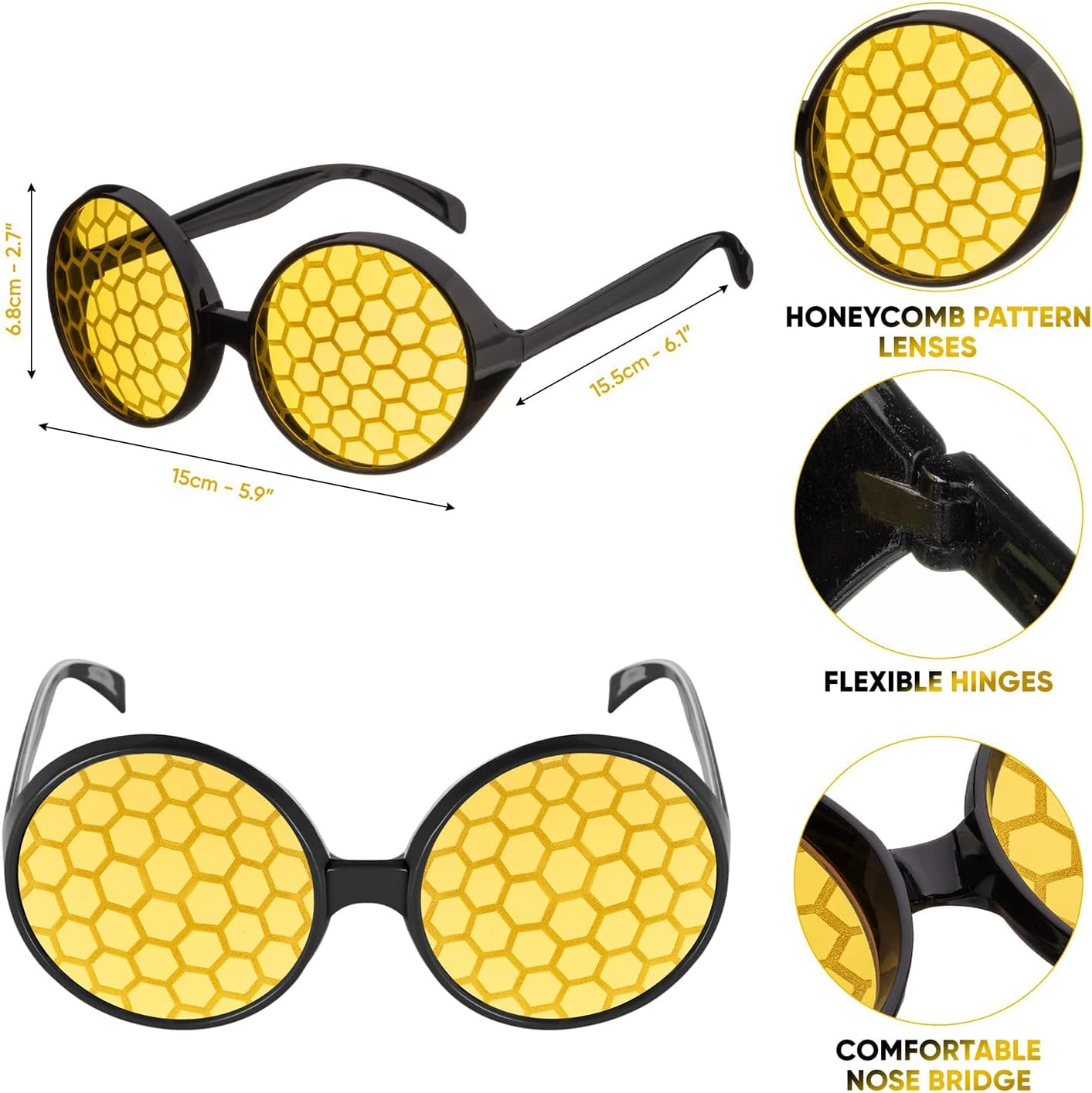 AUTOWT Adult Halloween Bee Costume Set, 5 PCS Queen Bee Dress up Accessories Kit for Women with Fancy Tutu Skirt Striped Leg Warmers Antenna Headband Gloves Glasses for Party Carnival Fun Cosplay image number 2