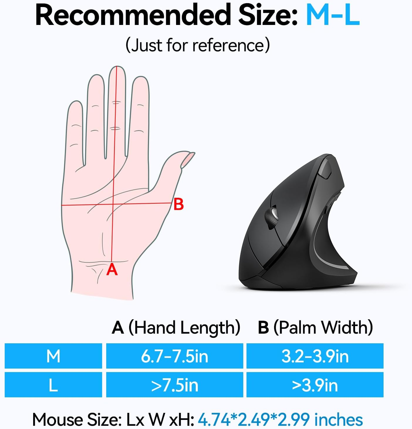 TECKNET Ergonomic Mouse, Wireless Bluetooth Vertical Mouse, 4800 DPI Optical Tracking, 6 Adjustable DPI, Quiet Clicks, 2.4Ghz with USB a Receiver, 6 Buttons, Wide Compatibility image number 4