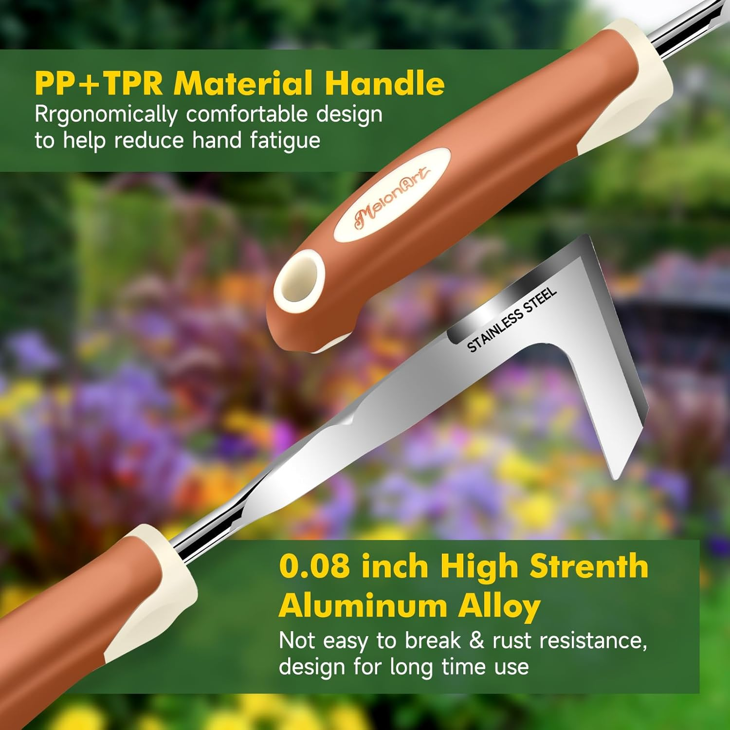 Melonart Garden Tool Set,10 Pcs Heavy Duty Gardening Hand Tool Kit for Women Aluminum with Non Slip Ergonomic Handle, Storage Tote Bag and Gardening Gloves, Ideal Gifts for Women and Men image number 5