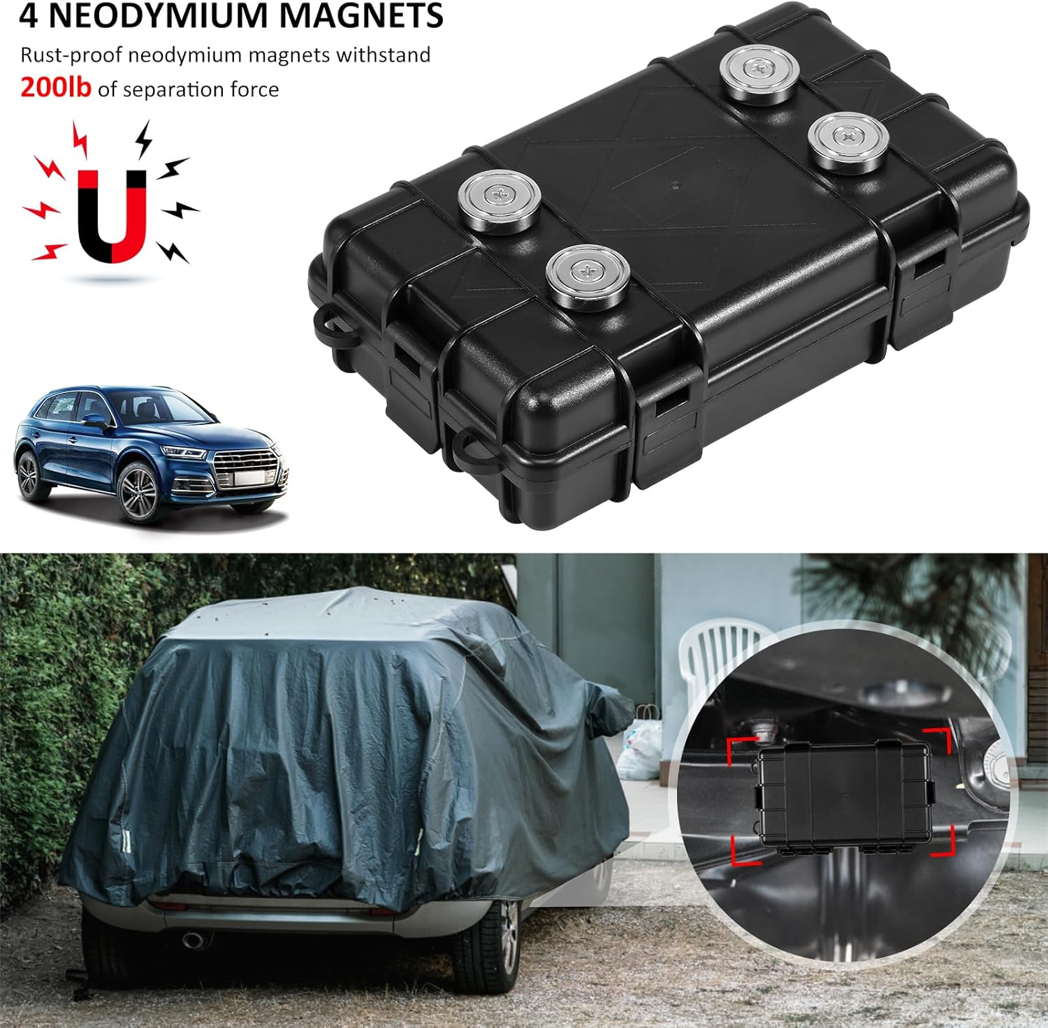 Magnetic Key Box under Car Vehicles, Hide a Key Magnetic under Car Key Holder Spare Key Hider, Waterproof Hidden Key Holder Case for Outdoor Travel, Magnet Key Box under Car image number 1
