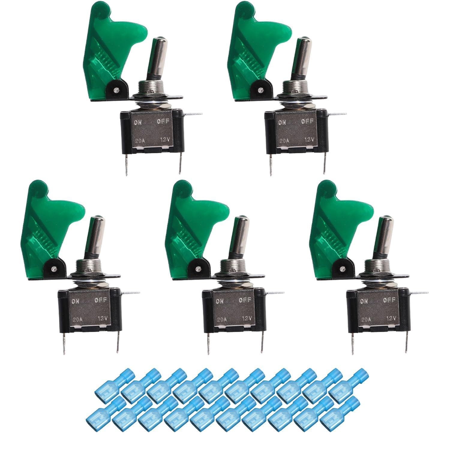 Aikoolwer Toggle Switches 12V 20A 5Pcs Heavy Duty SPST on off Racing Green LED Light Illuminated 3Pin with Waterproof Safety Cover Automative Auto image number 4