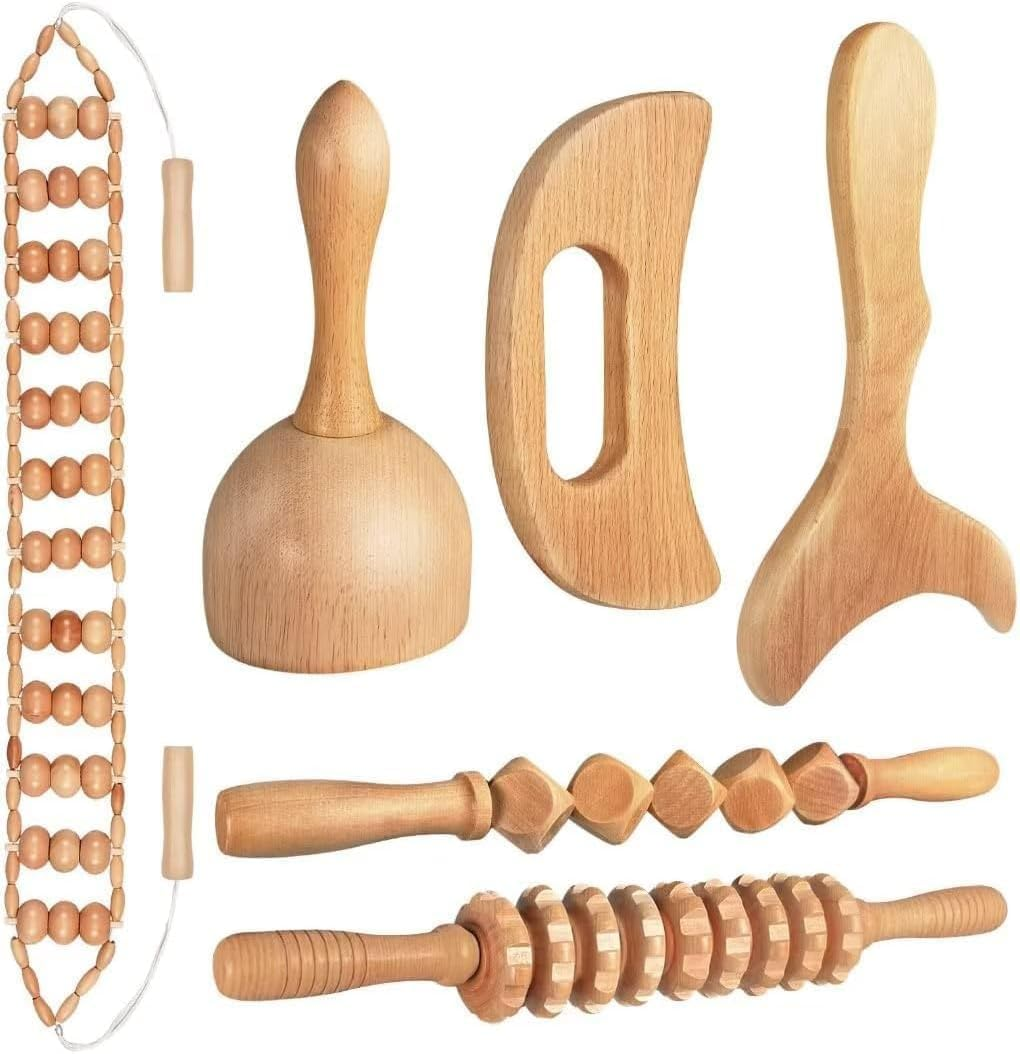 G-Sunny Wood Therapy Massage Tools 6-In-1 Massager Wooden Massager for Body Shaping Massage Tool Set Wood Therapy Tools for Relieving Muscle Pain Body