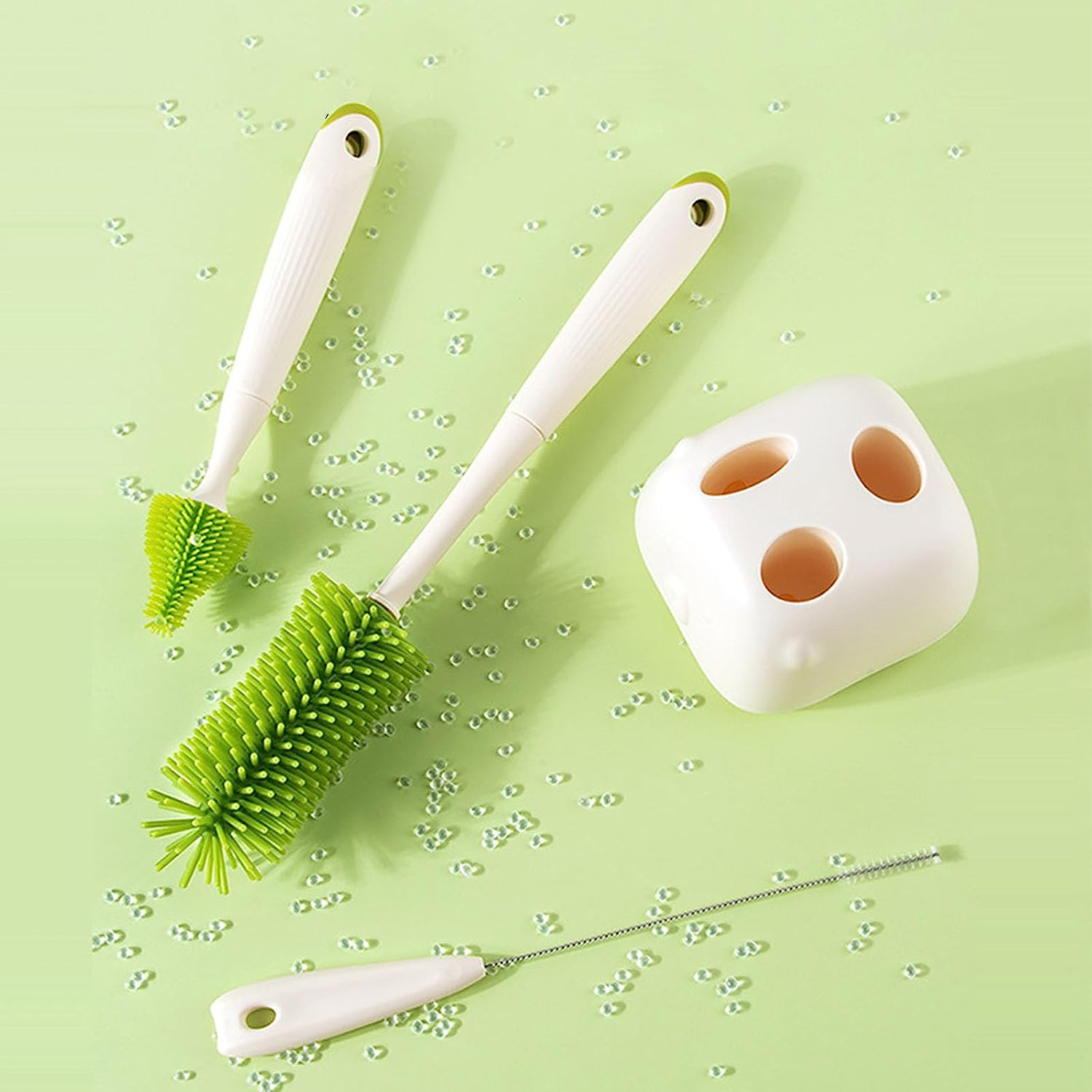 Silicone Baby Bottle Brush with Stand, Baby Bottle Brush Cleaner for Cleaning Water Bottle Cleaner Brush with Nipple & Straw Cleaner (White) image number 2