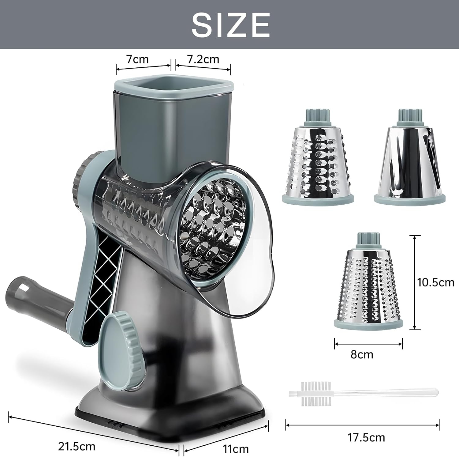 Cheese Grater Rotary Vegeteble Slicer Chopper,Versatile Cheese Shredder,Blades for Shredding, Grating, Slicing,Vegetable Shredder with Suction Base and Cleaning Brush image number 3