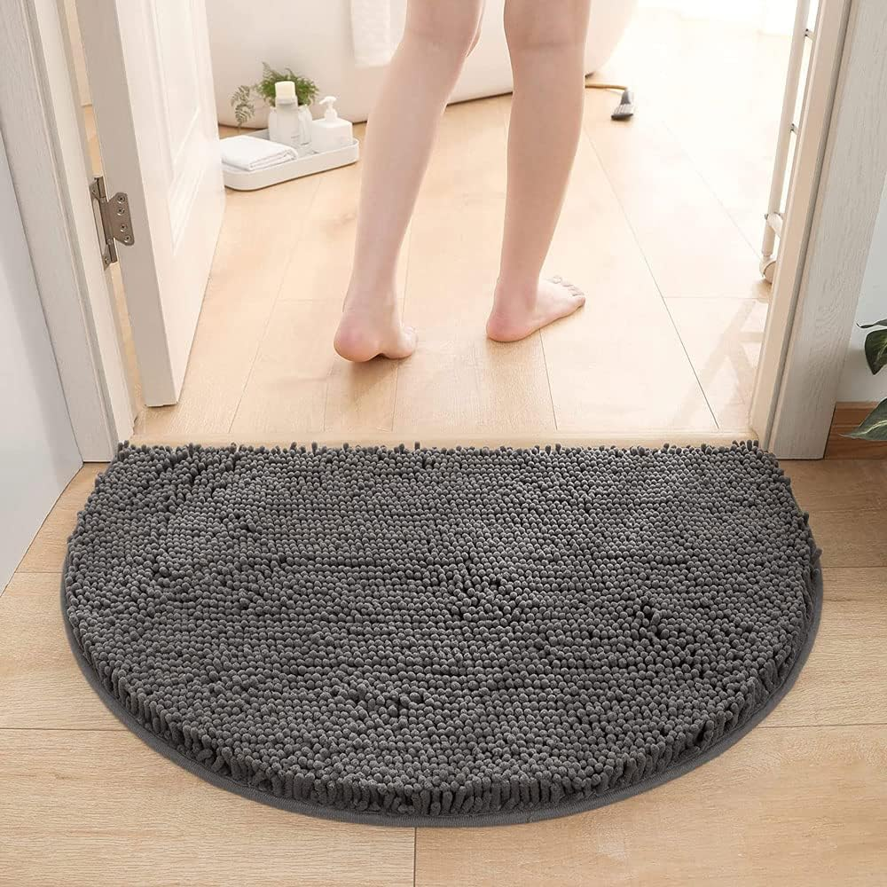 Half round Microfiber Chenille Non-Slip Bathroom Bath Rug Super Absorbent Quick Drying Shower Mat Soft Shaggy Bathtub Rugs Machine Washable Semi Circle Floor Decor Mat (Dark Gray, 50-80Cm) image number 3