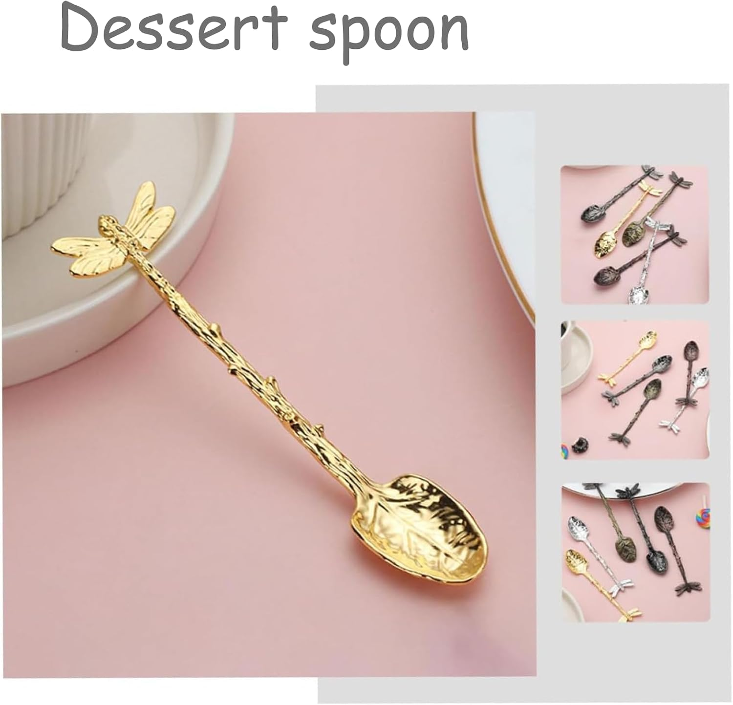 Fokmuaex 3-Piece Retro Forest Style Gold Parfait and Coffee Spoons Set for Decorative Dessert Tableware image number 1